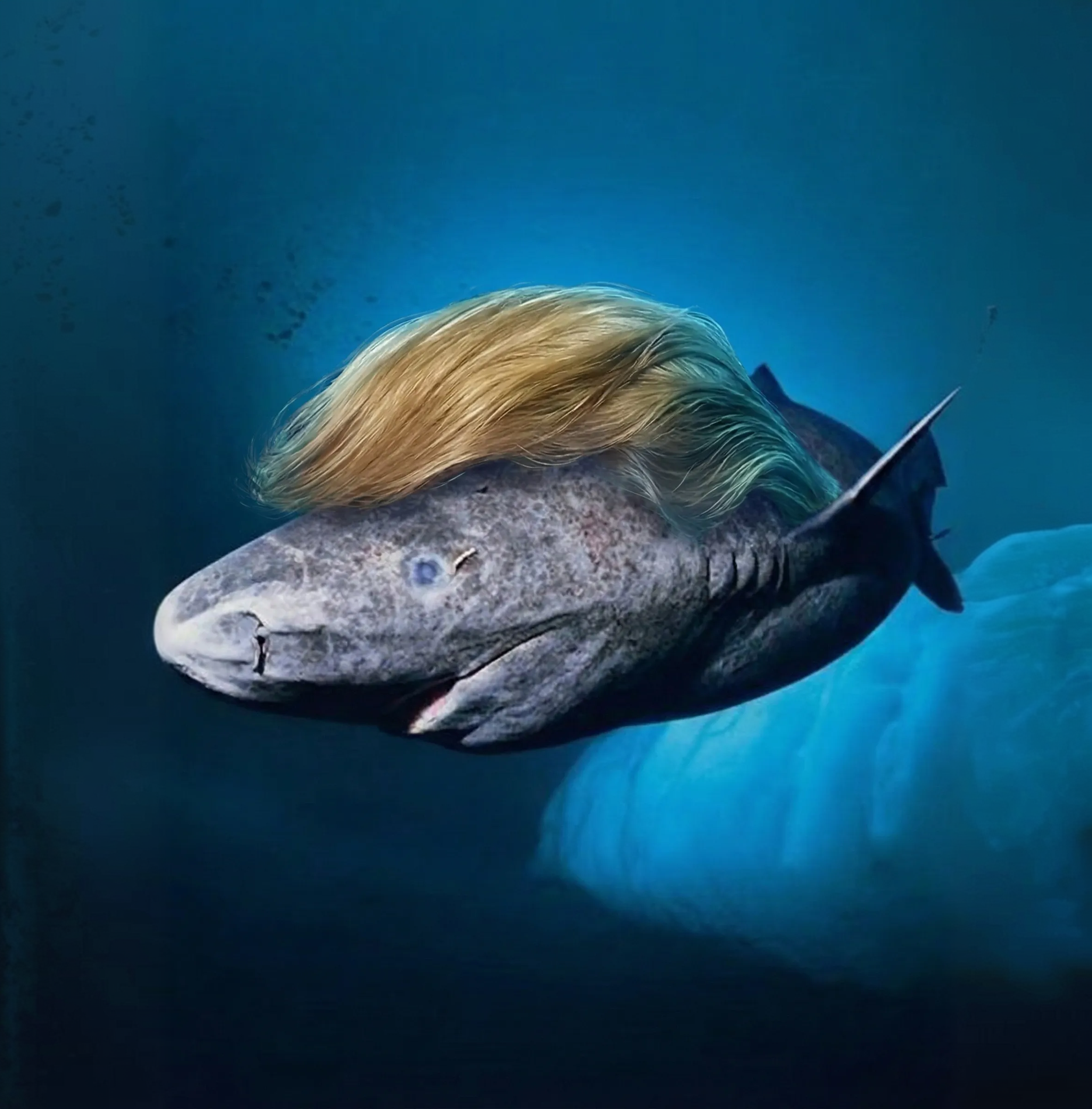 The True Greenland Shark swimming in deep ocean waters